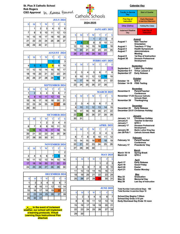 CSO Calendar St. Pius X Catholic School Dallas, TX